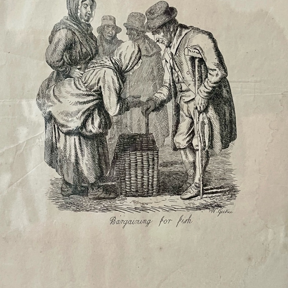 Vintage Print 1830 Scottish Artist Walter Geikie “ Bargaining For Fish” 9/11 “ - Picture 5 of 11